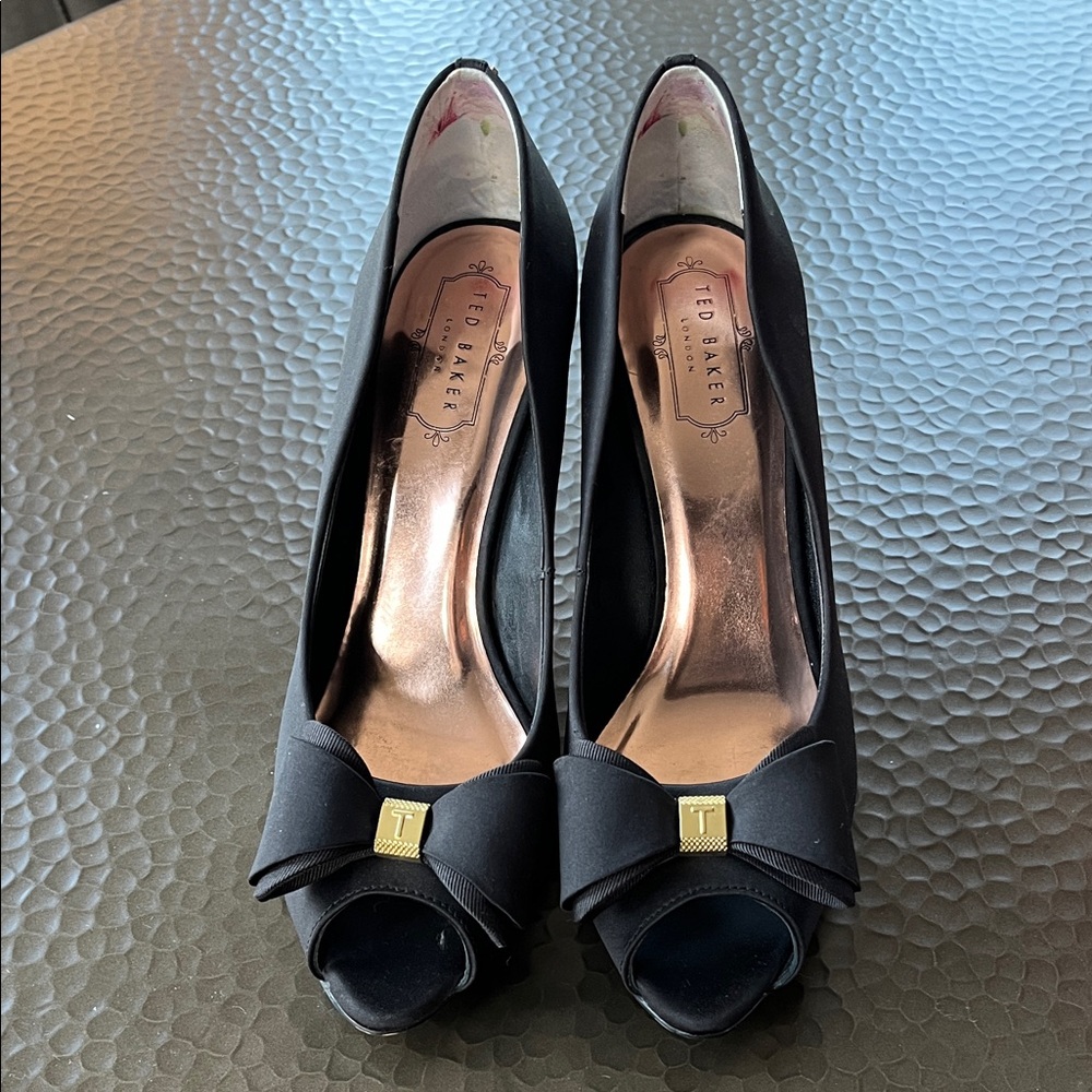 Ted Baker Black Peep Toe Heels with Bow